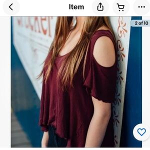 Free People Bittersweet Maroon Cold Shoulder Hi Low Top Size Medium